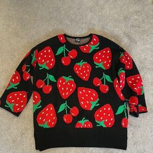 SNAG Tights Fruity Jumper Oversized Tunic Sweater Strawberry Cherry Pattern